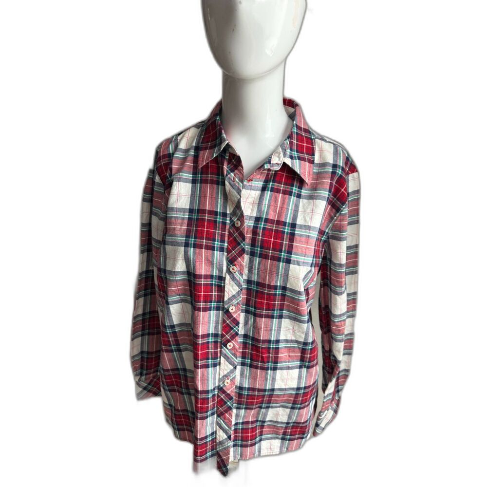 Talbots Tartan Plaid Button Down Shirt Women Regular Size M Long Sleeve Cotton